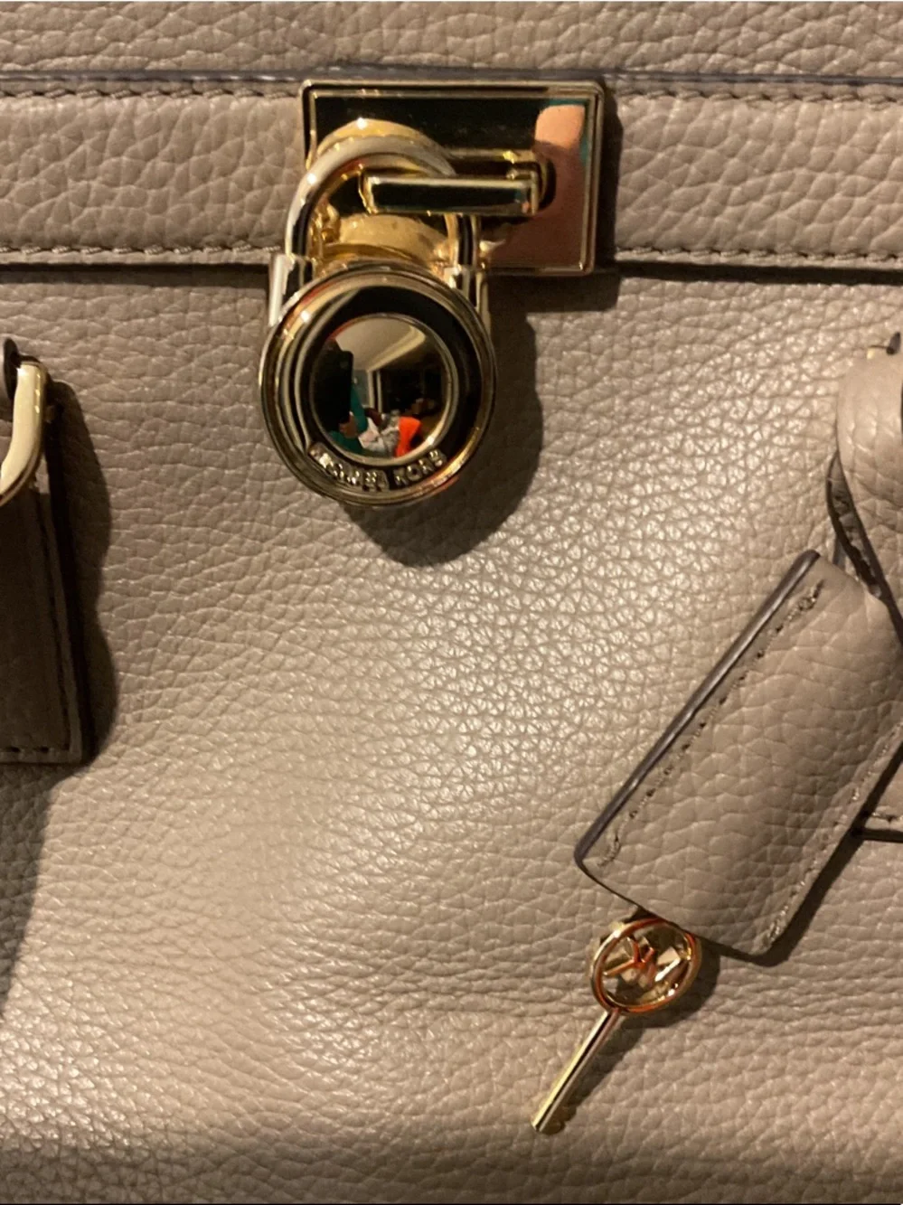 Michael Kors Pebble Leather Satchel in Taupe Beige with Gold Hardware